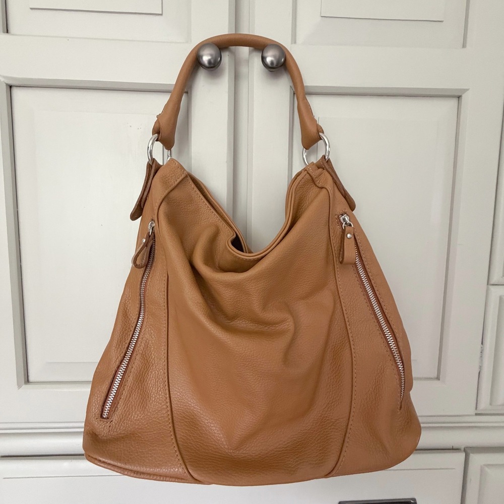 Borse in Pelle Italian Leather Hobo Bag Cognac Brown Slouchy Shoulder Bag LG EUC
